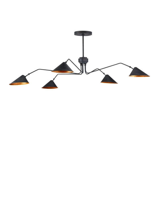 Currey and Company 9000-1125 Five Light Chandelier, French Black/Gold Leaf