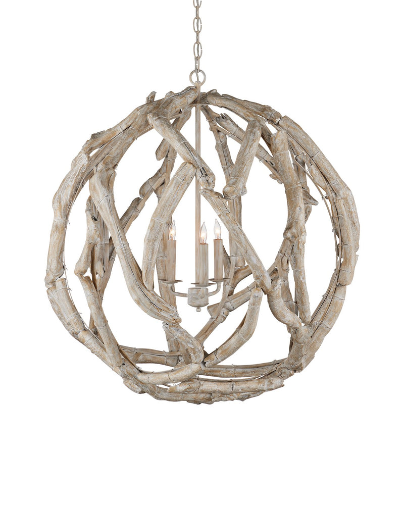 Currey and Company 9000-1133 Three Light Chandelier, Whitewashed Driftwood
