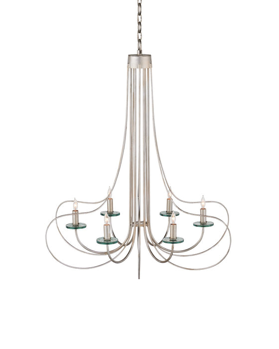 Currey and Company 9000-1137 Six Light Chandelier, Contemporary Silver Leaf/Contemporary Silver/Clear