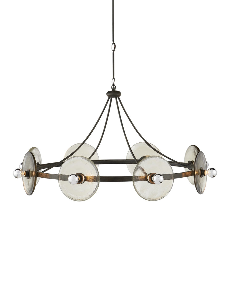 Currey and Company 9000-1150 Eight Light Chandelier, Black Iron/Clear