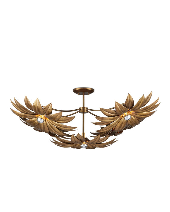 Currey and Company 9000-1158 Five Light Semi-Flush Mount, Antique Brass