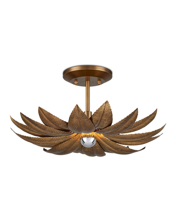 Currey and Company 9000-1159 One Light Semi-Flush Mount, Antique Brass