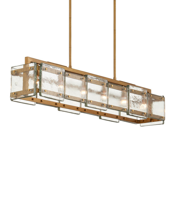 Currey and Company 9000-1165 Six Light Chandelier, Clear/Antique Brass