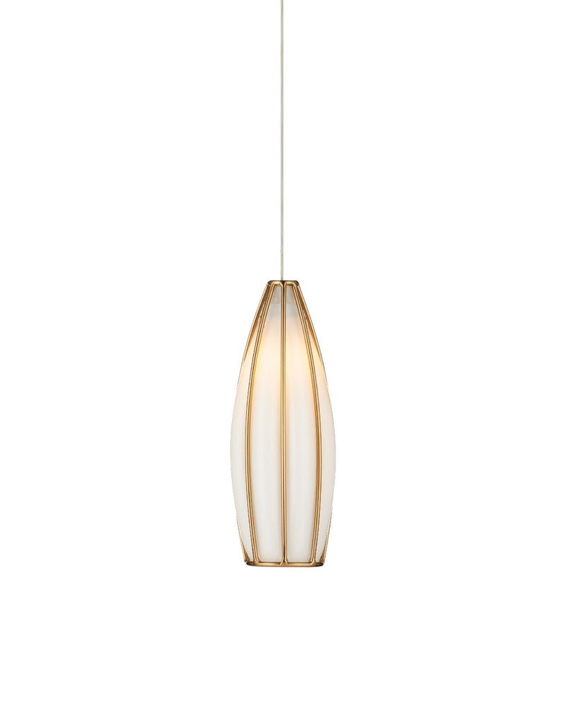 Currey and Company 9000-1185 One Light Pendant, White/Antique Brass