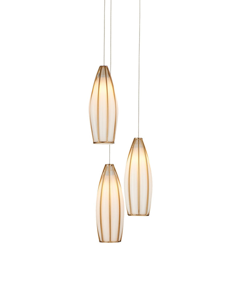 Currey and Company 9000-1186 Three Light Pendant, White/Antique Brass