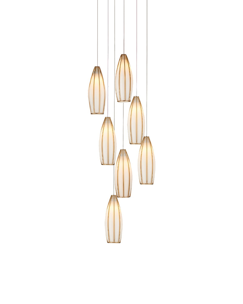 Currey and Company 9000-1187 Seven Light Pendant, White/Antique Brass