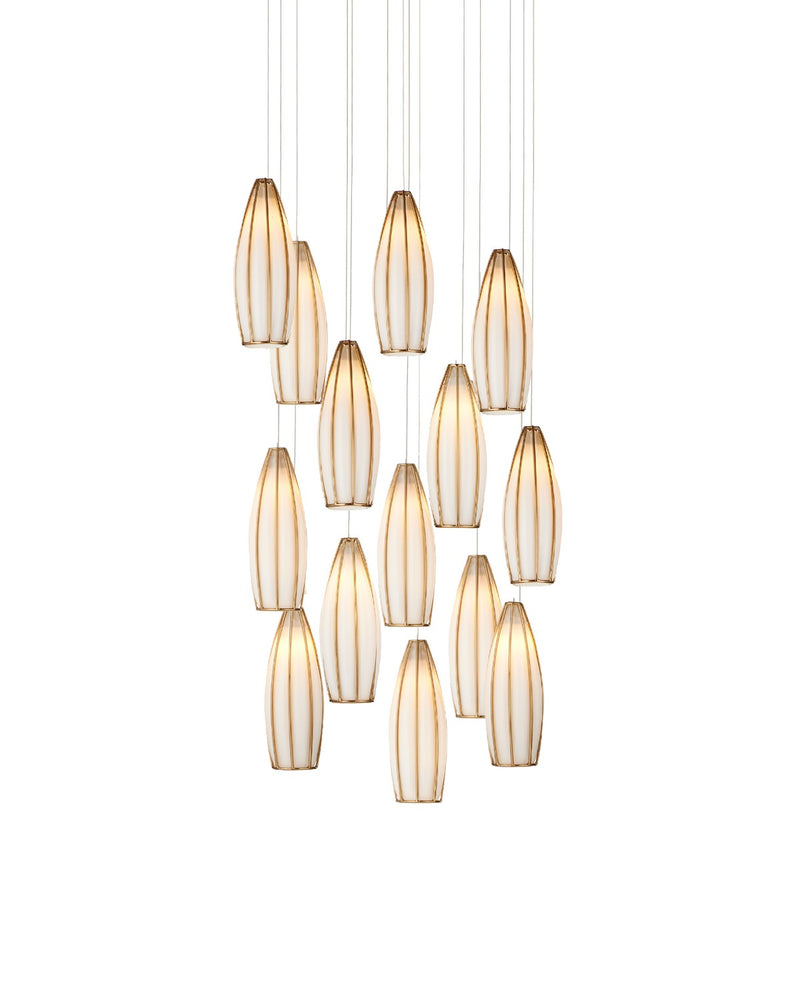 Currey and Company 9000-1188 15 Light Pendant, White/Antique Brass