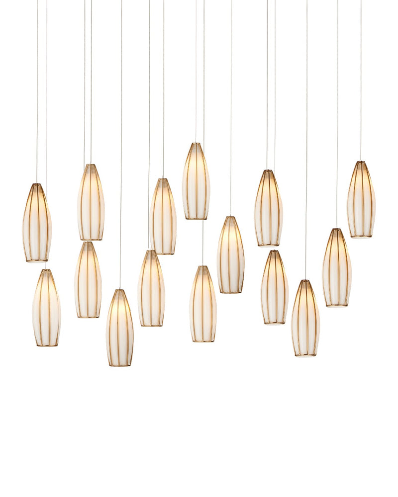 Currey and Company 9000-1189 15 Light Pendant, White/Antique Brass