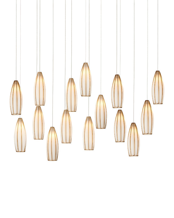 Currey and Company 9000-1189 15 Light Pendant, White/Antique Brass