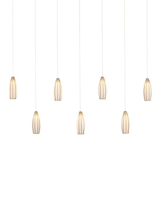 Currey and Company 9000-1192 Seven Light Pendant, White/Antique Brass