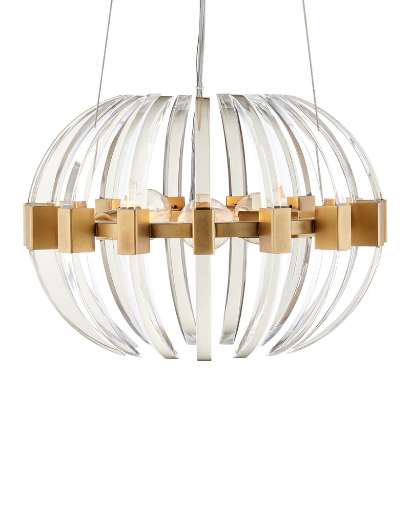Currey and Company 9000-1193 Three Light Chandelier, Clear/Antique Brass