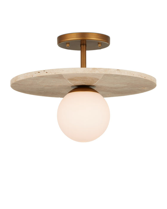 Currey and Company 9000-1195 One Light Semi-Flush Mount, Beige/Antique Brass/Frosted White