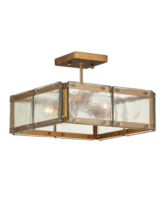 Currey and Company 9000-1196 Four Light Semi-Flush Mount, Clear/Antique Brass