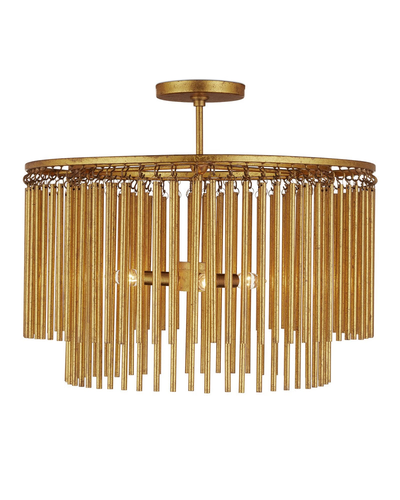 Currey and Company 9000-1197 Three Light Semi-Flush Mount, Gold Leaf