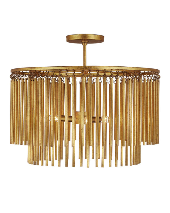 Currey and Company 9000-1197 Three Light Semi-Flush Mount, Gold Leaf