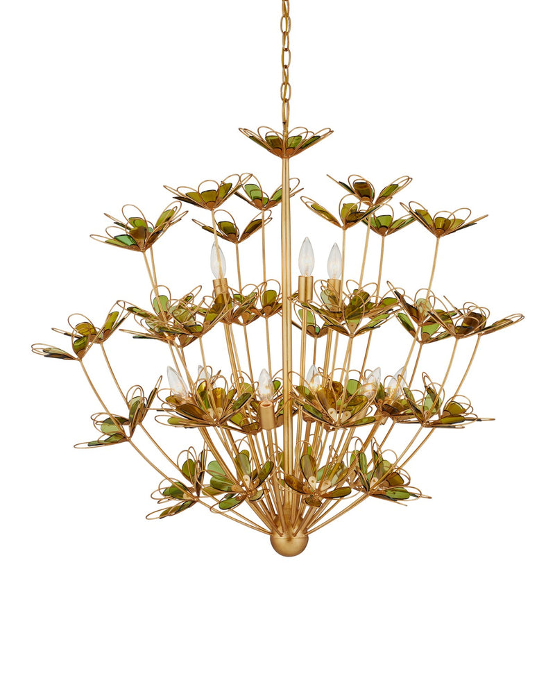 Currey and Company 9000-1199 Nine Light Chandelier, Contemporary Gold Leaf/Contemporary Gold/Green