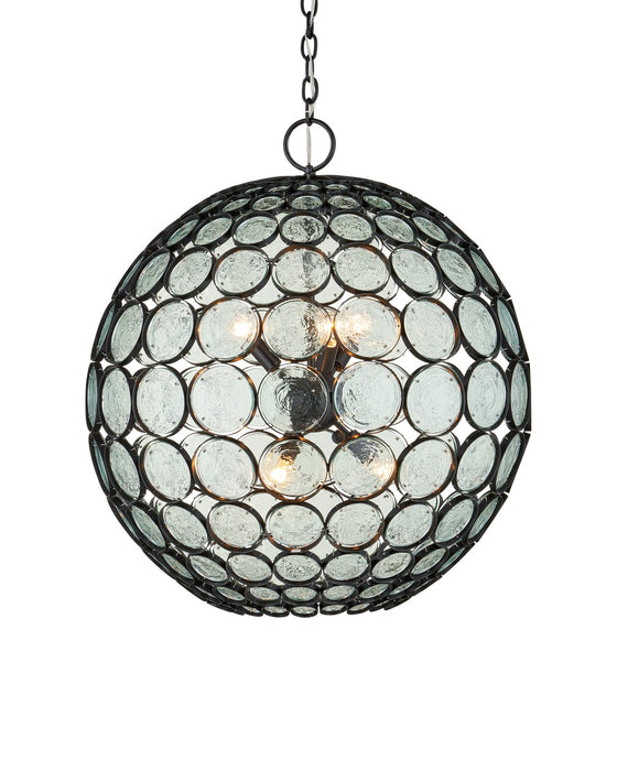 Currey and Company 9000-1201 Six Light Chandelier, Satin Black/Clear