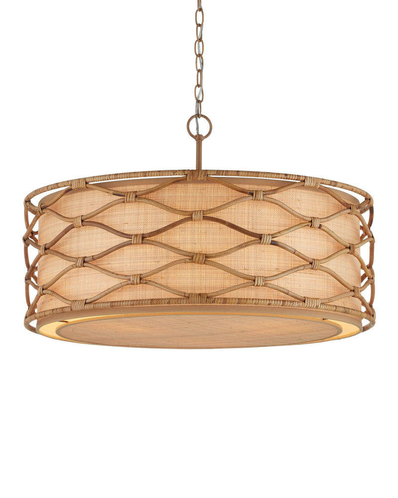 Currey and Company 9000-1209 Three Light Pendant, Saddle Tan/Natural