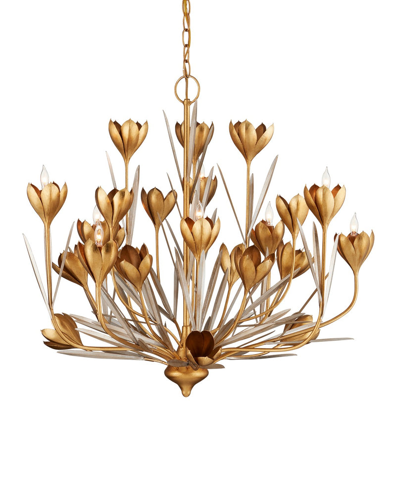 Currey and Company 9000-1215 Nine Light Chandelier, Contemporary Gold Leaf/Contemporary Gold/Contemporary Silver Leaf