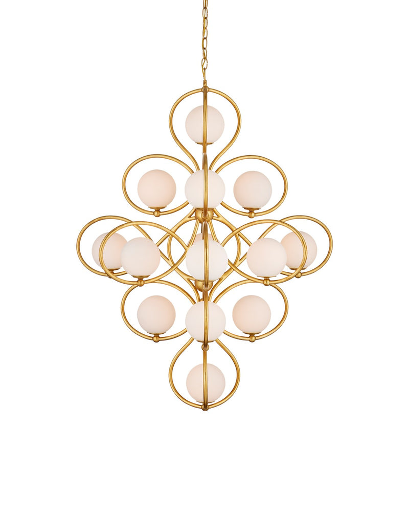 Currey and Company 9000-1216 14 Light Chandelier, Contemporary Gold Leaf/Contemporary Gold/White