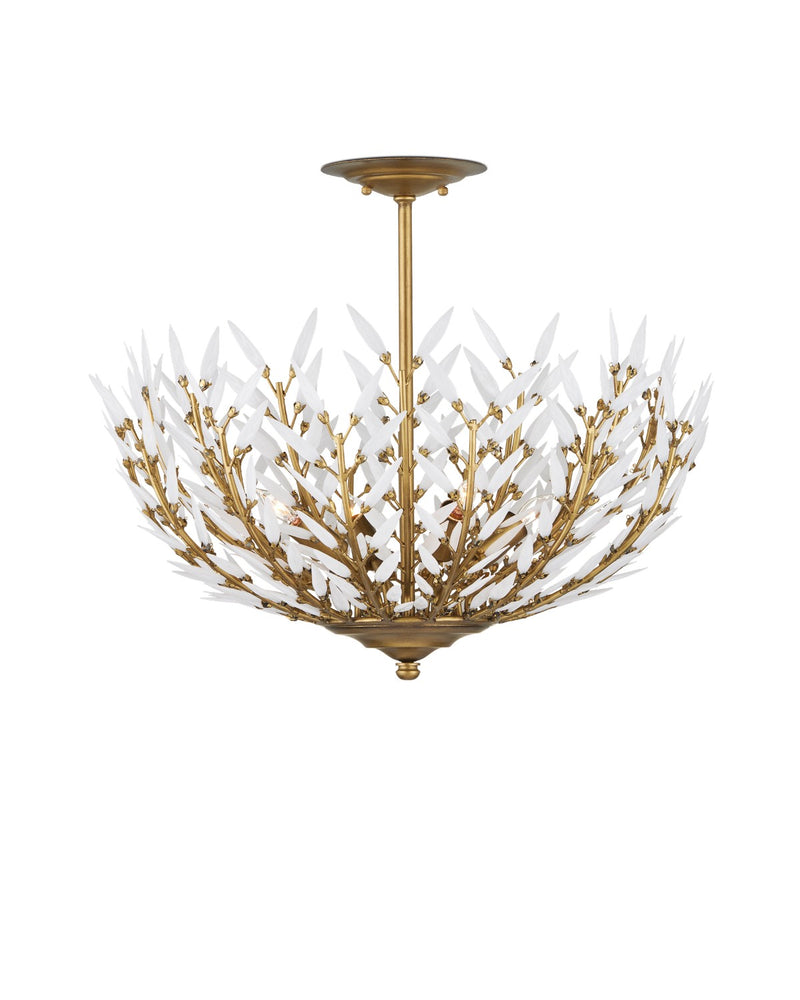 Currey and Company 9000-1224 Four Light Semi-Flush Mount, Brass/White