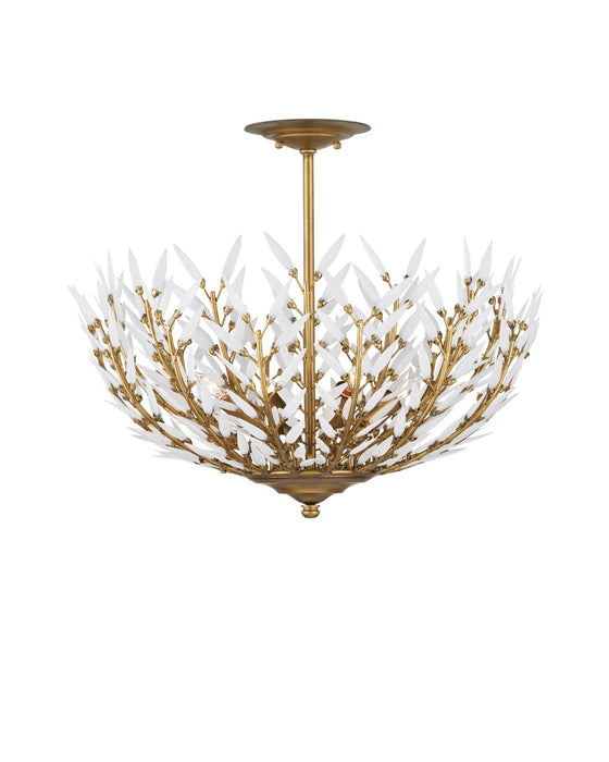 Currey and Company 9000-1224 Four Light Semi-Flush Mount, Brass/White