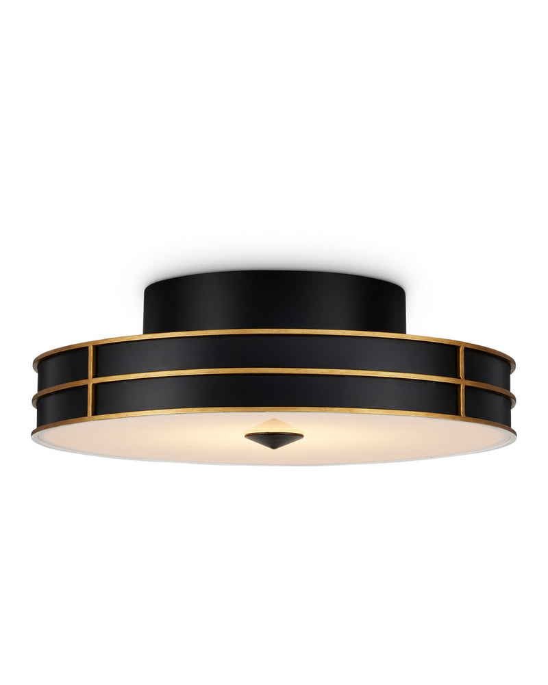Currey and Company 9999-0071 One Light Flush Mount, Satin Black/Contemporary Gold/Sugar White/White