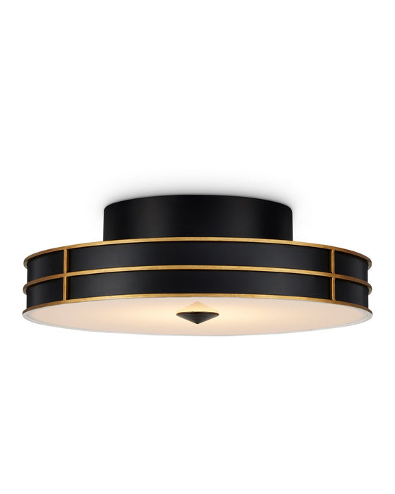 Currey and Company 9999-0071 One Light Flush Mount, Satin Black/Contemporary Gold/Sugar White/White