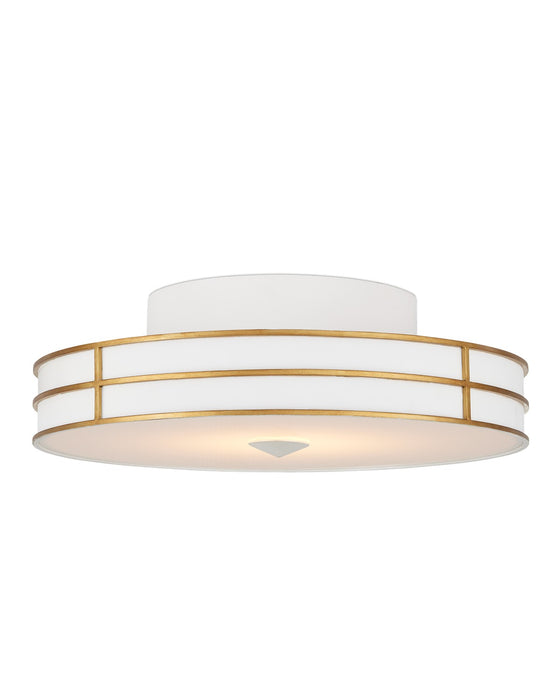 Currey and Company 9999-0072 One Light Flush Mount, Gesso White/Contemporary Gold/Sugar White/White