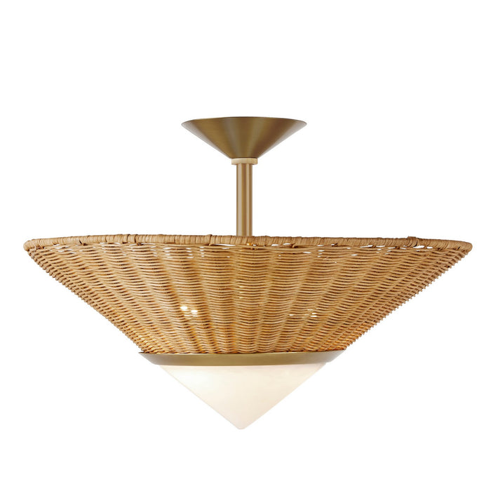 Arteriors DFC13 Three Light Flush Mount, Natural/White/Antique Brass