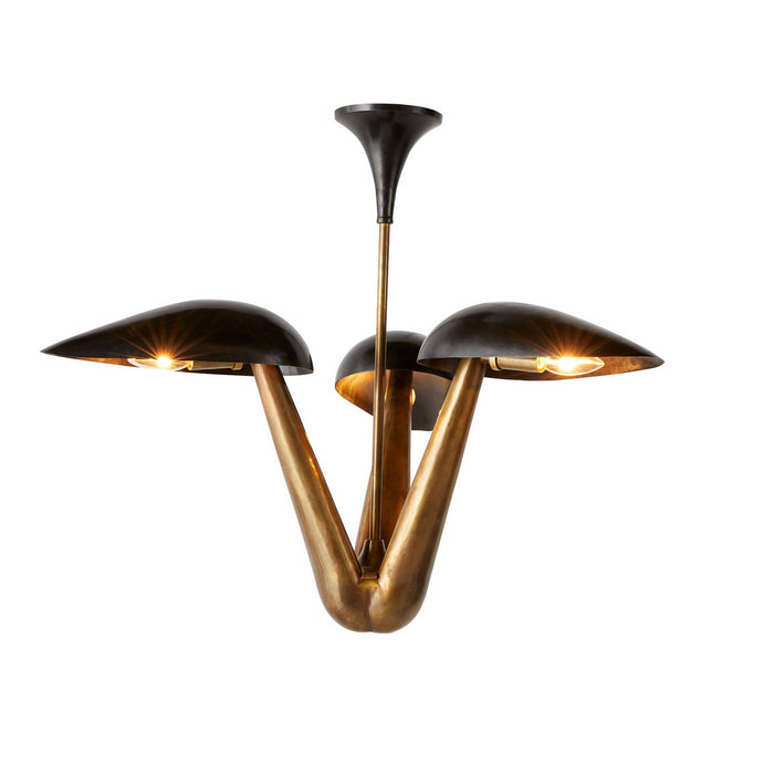 Arteriors DMI11 Three Light Chandelier, Blackened Iron/Antique Brass