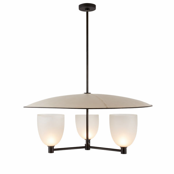 Arteriors DMI12 Three Light Chandelier, Natural Iron/Frosted/Taupe