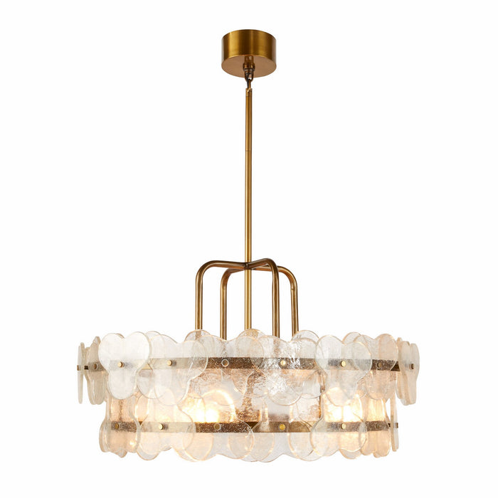 Arteriors DMI15 Four Light Chandelier, Clear/Antique Brass