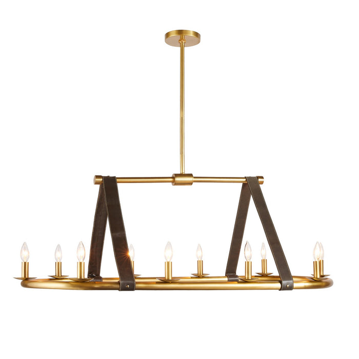 Arteriors DRI02 Ten Light Linear Chandelier, Antique Brass/Moss