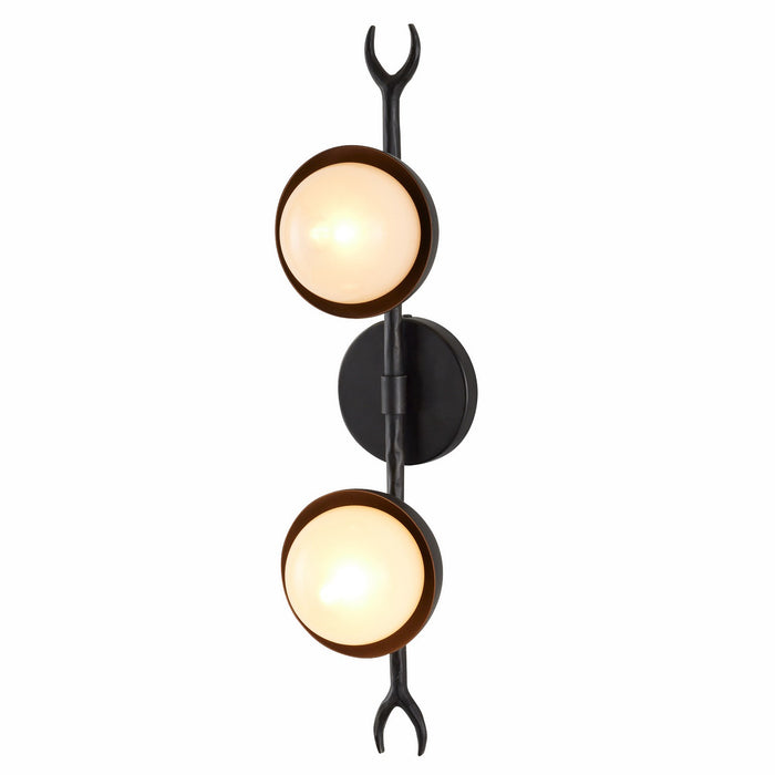 Arteriors DWI18 Two Light Wall Sconce, Blackened Iron/Frosted