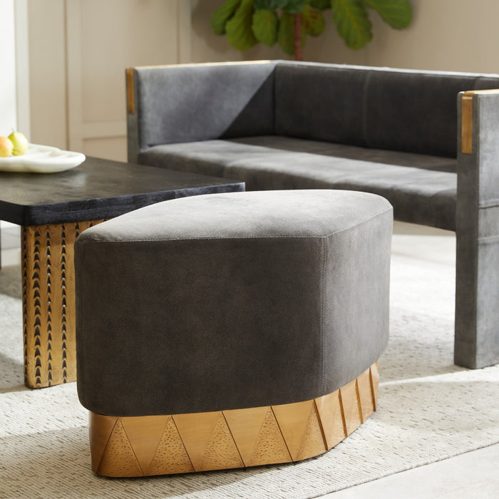 Arteriors FOI12 Ottoman, Slate Grey/Antique Brass