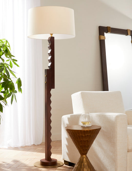 Arteriors PFI12-769 One Light Floor Lamp, Dark Walnut/Antique Brass/Antique Brass/Ivory/White