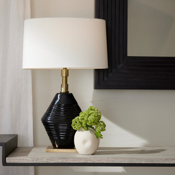 Arteriors PTI11-372 One Light Table Lamp, Navy Optic/Antique Brass/Off-White/White