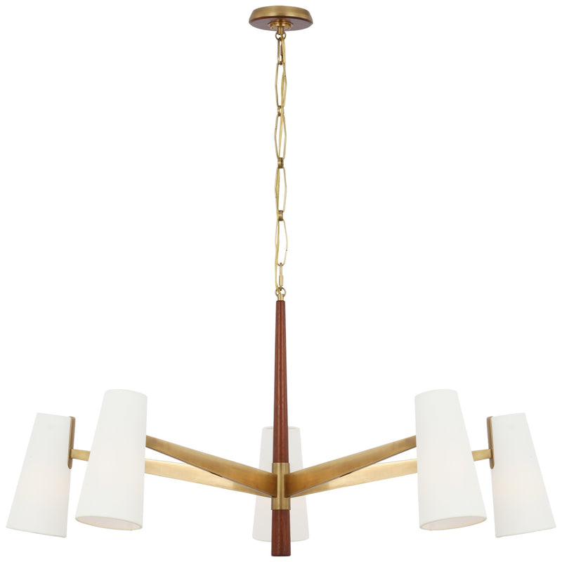Visual Comfort Signature ARN 5345HAB/MHG-L LED Chandelier, Hand-Rubbed Antique Brass and Mahogany
