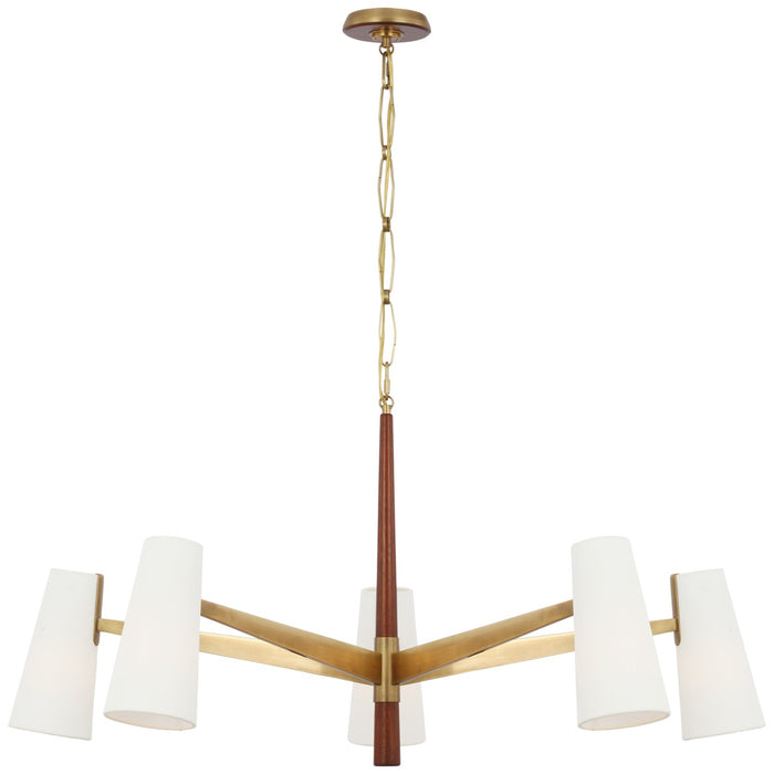 Visual Comfort Signature ARN 5345HAB/MHG-L LED Chandelier, Hand-Rubbed Antique Brass and Mahogany