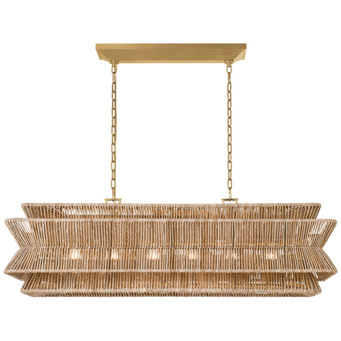 Visual Comfort Signature CHC 5025AB/NAB LED Linear Pendant, Antique-Burnished Brass and Natural Abaca