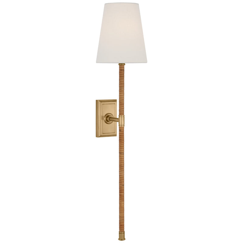 Visual Comfort Signature CHD 2085AB/NRT-L LED Wall Sconce, Antique-Burnished Brass and Natural Rattan