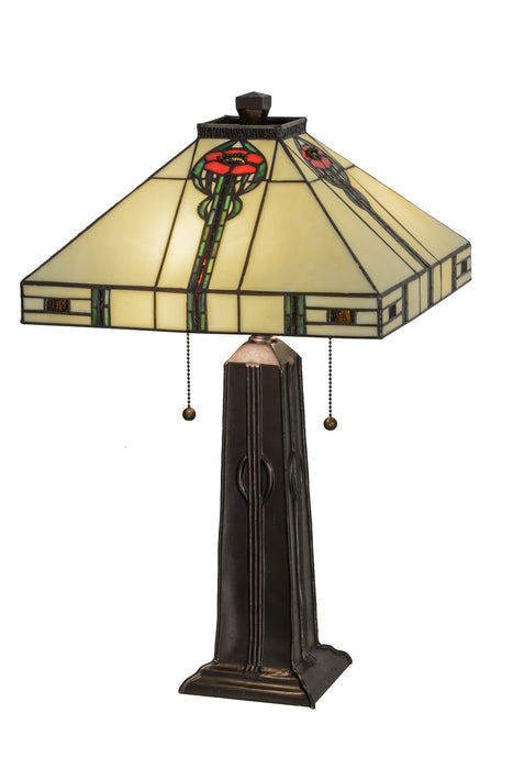 Meyda Tiffany 70965 Two Light Table Lamp, Oak With Mahogany Bronze