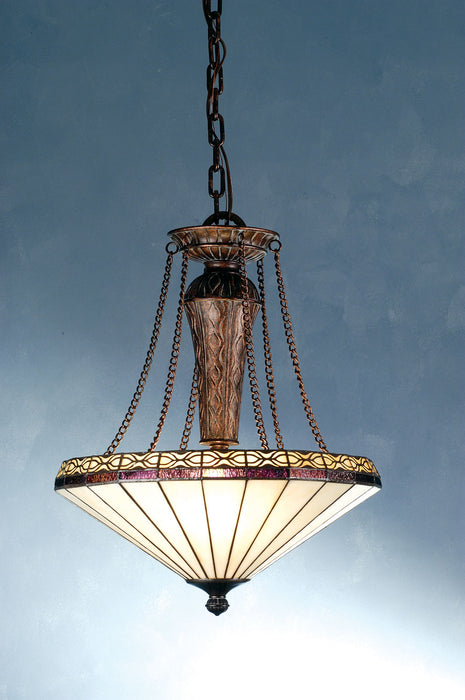 Meyda Tiffany 71204 Three Light Pendant, Beige Green/Blue Phoenician Copper
