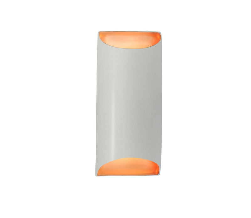Justice Designs CER-5755W-MTGD LED Outdoor Wall Sconce, Matte White w/ Champagne Gold