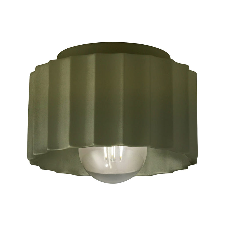 Justice Designs CER-6183-MGRN One Light Flush-Mount, Matte Green