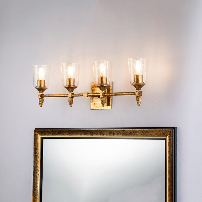 Lucas + McKearn BB1022G-4-F2G Four Light Bath Bar, Gold Leaf