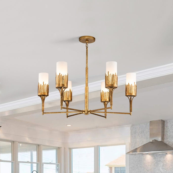 Lucas + McKearn CH20319G-6 Six Light Chandelier, Gold Leaf