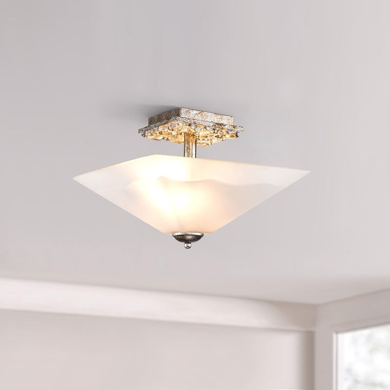 Lucas + McKearn FM1002S-2 Two Light Flush Mount, Silver Leaf