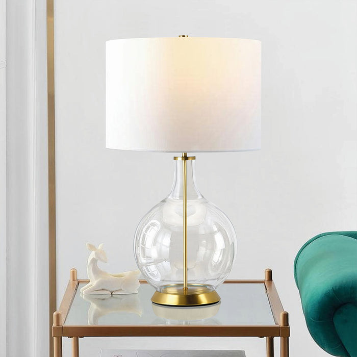 Lucas + McKearn ORB-CLEAR-AB-WHT One Light Table Lamp, Aged Brass